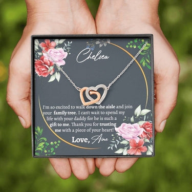 Personalized Stepdaughter (From Bride) Interlocking Hearts Necklace - Love You This Much